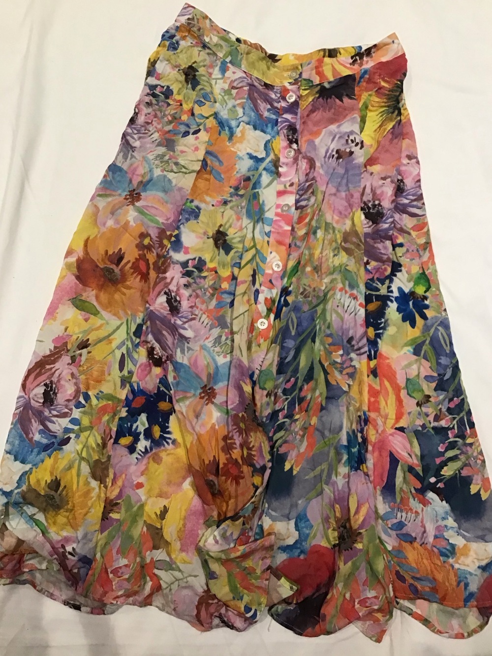 H&M Multicolor Floral A-Line Button-Front Skirt